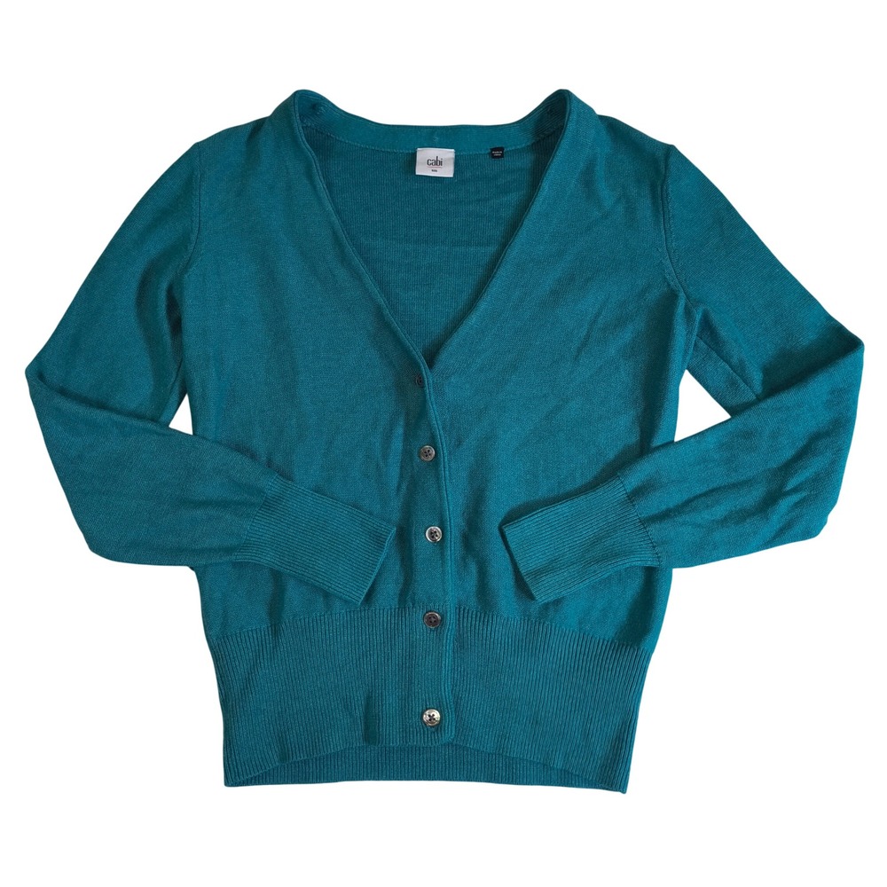 Cabi Teal Cardigan‎ Womens Small Button Up Knit Sweater Casual Layering